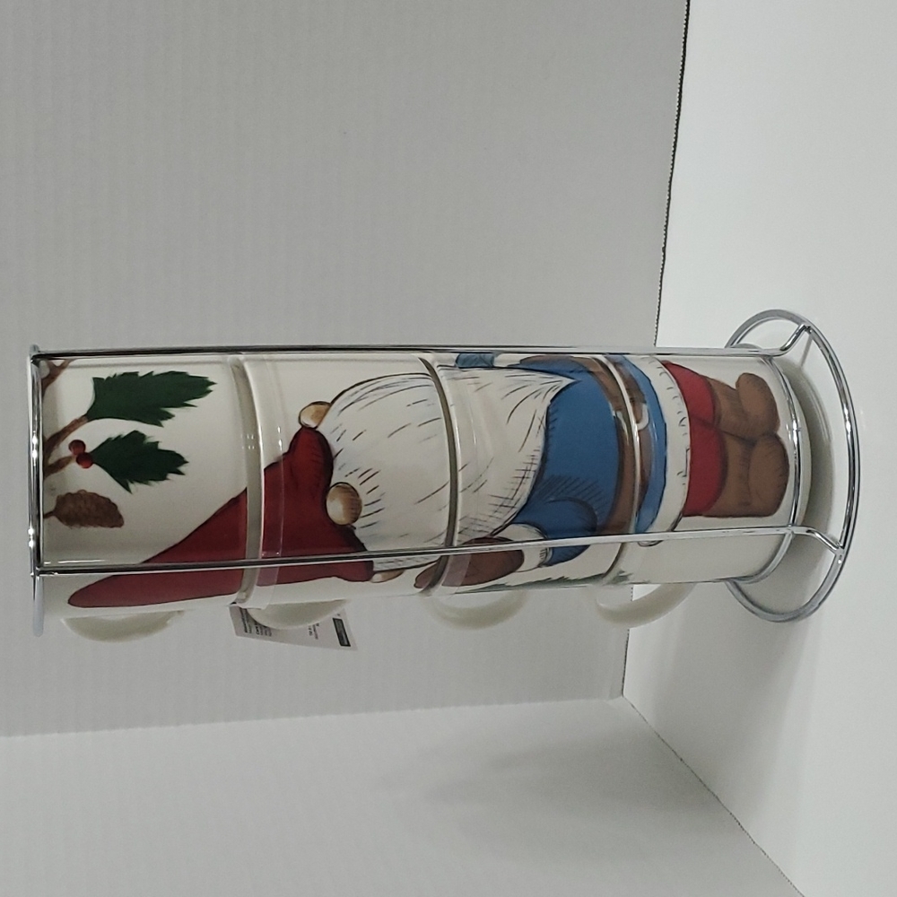 New set of holiday mugs with holder